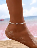 RLMOON Gold Silver Anklets for Women CZ Ankle Bracelet 14K Gold Plated Waterproof Layered Stackable Tennis Dot Chain Anklet Trendy Summer Beach Foot Jewelry - color: C:Butterfly Anklet Silver