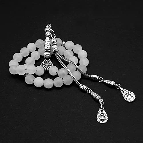 Natural Stone Worry Beads (8mm -33 Pieces) - Prayer Beads (Natural White Jade) - color: Natural White Jade Frosted Beads