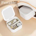 Portable Jewelry Box with LED Mirror, White, 3.5 x 3.5 x 1.8 inches, Travel Size Organizer