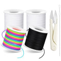 Stretchy Bracelet String Kit with Scissors & Beading Needle, 4 Rolls Elastic String for DIY Crafts, 1mm Stretchy Cord for Jewelry Making Sewing Necklace Beading, 660FT, (Black, White, Rainbow)