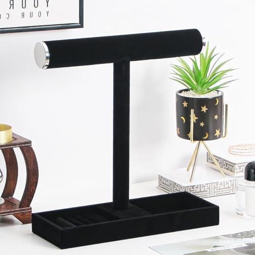 Multi-Use Jewelry Holder Stand, Necklace Bracelet Ring Organizer Stand, Scrunchie Watches Velvet Jewelry Holder Stand With Tray for Women Girls Home Use(Black with Lid) - color: Black+Lid