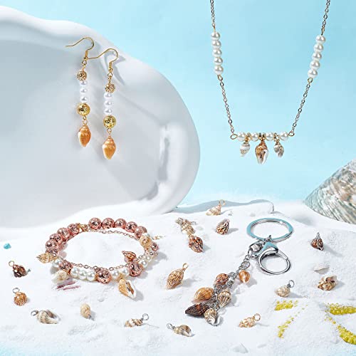 PH PandaHall Shell Pendants Spiral Seashells Craft Charms Cowrie Sea Shells Pendant Natural Shell Charms Conch Shells with Loop Bail - color: Golden/Silver, size: 0.7~0.9 inch