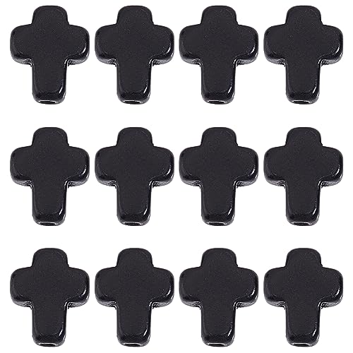 SUNNYCLUE 1 Box 200Pcs Cross Beads Small Black Synthetic Turquoise Stone Easter Holiday Mini Tiny Cross Charms Crucifix Charm Pocket Crucifix in Bulk Loose Spacer Beads for Jewelry Making Kits - color: 200Pcs 8x10mm Tiny Black Cross Beads