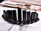 JIC Gem Black Obsidian Crystal Crown Raw Quartz Headband Handmade Tiara Natural Stone Headpiece Women Girls for Wedding Parties - color: Black Obsidian