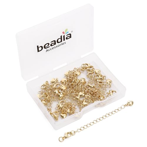 BEADIA 14K Gold Plated Extender Chains 75mm 20pcs Smooth Heart Extension Tail Chains for Jewelry Making Findings - color: Smooth Heart