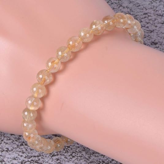 60pcs 6mm Natural Stone Beads Gold Rutilated Quartz Beads Energy Crystal Power Gemstone for Jewelry Making, DIY Bracelet Necklace - color: Gold Rutilated Quartz, size: 6mm