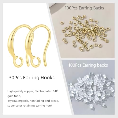 14K Gold Plated Earring Hooks, 230PCS Hypoallergenic Earring Findings for Jewelry Making Fish Hooks for DIY Bulk Pack - color: 14K Gold-Simple Earring Hooks