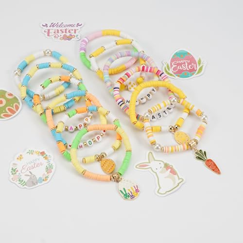 Twinfree Bohemia Beaded Bracelet for Women, Polymer Clay Stretch Bracelets - color: color 41