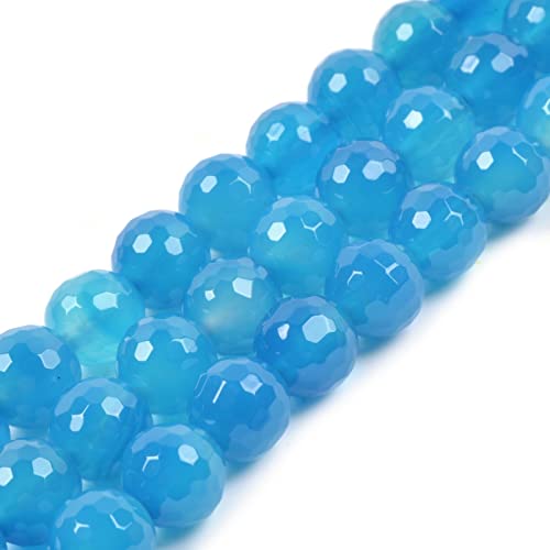 Dyed Blue Agate 8mm Gemstone Faceted Round Loose Strand Beads for DIY Necklace Bracelet Jewelry Making 15 Inch - color: Blue Agate
