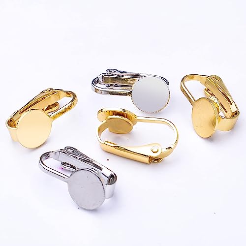 20pcs Clip-on Earring Converters Brass Round Flat Back Tray Earring Clips Components with Silicon Earring Pads for DIY Earrings Design Jewelry Making Findings, Gold and Silver - color: Silver,Gold