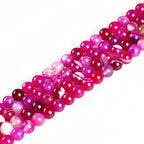 37Pcs Natural Crystal Beads Stone 10mm Fushia Stripe Onyx Agates Gemstone Round Loose Energy Healing Beads for Bracelet Necklace Earrings Jewelry Making - color: Fushia, size: 10MM