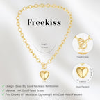Freekiss Women's Layered Necklace Set - 3 Piece Dainty Gold Jewelry for Everyday Stacking | 14K Gold Plated Snake Chain, Rope Chain, Cuban Chain | Adjustable Length 14-18.5 Inch | Gift Ready - color: Gold, style: Heart Paperclip OT-GD