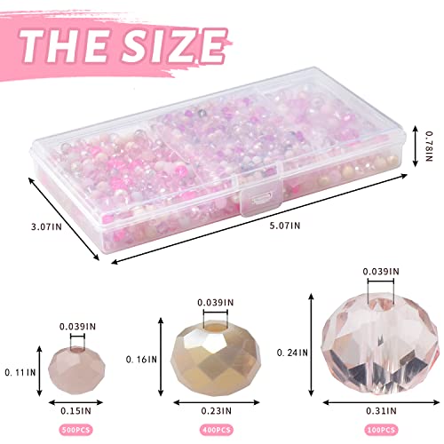 1000pcs 4/6/8mm Rondelle Glass Beads for Jewelry Making,Electroplate Round Shaped Crystal Spacer Beads Assorments for Bracelet Necklaces DIY Pink - color: Pink
