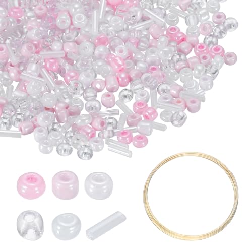 uxcell 1Set Glass Seed Beads, 1.5-4.5mm Small Embroidery Bugle Beads Assorted Tube Bead Loose Kit for Jewelry Making DIY Craft Beading Bracelets Necklace Earring (Light Pink) - color: Light Pink