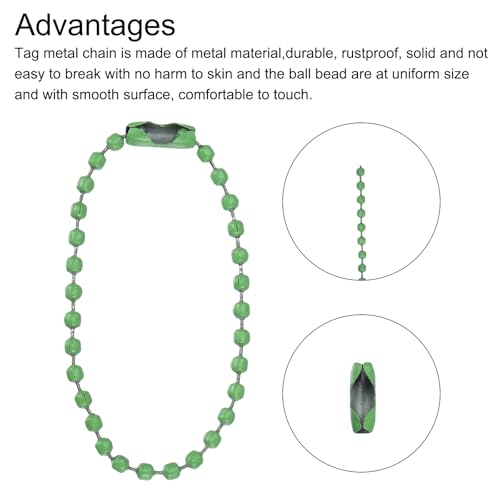 MECCANIXITY Ball Bead Chain Beaded Necklace Chains 5 Inch Adjustable Metal Ball Chains 2.4mm/0.1inch Keychain for Jewelry Making,DIY Craft Projects,Pack of 36(Green) - color: Green