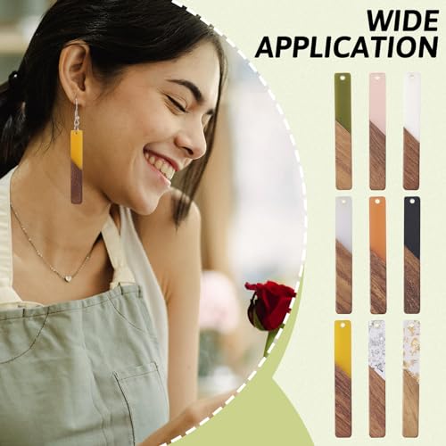 Beadthoven 18pcs/9 Pairs Natural Wood Resin Rectangle Bar Charms Bohemian DIY Earrings Pendants Mixed Colors Vertical Bar Wooden Pieces Pendants for Statement Jewelry Making Findings - color: 0Rectangle