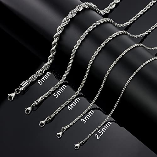 Twist Chain Necklace - Stainless Steel Rope Jewelry for Men & Women - size: 30 Inches, style: 2.5 mm Wide