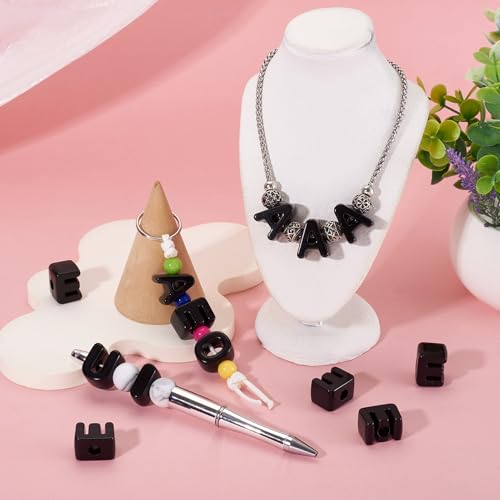Craftora 30Pcs Black Acrylic Slider Letter E Beads Block Charm Chunky Bubble Alphabet Bead Large Hole Initials Beads for Keychain Bracelet Necklace Jewelry Making - color: Letter E
