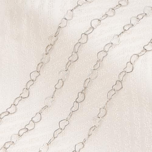 Jabogrii 5 Meters Stainless Steel Heart Chain for Jewelry Making Silver DIY Craft Jewelry Making Chain with Lobster Clasps and Jump Rings - color: Hollow Heart Silver