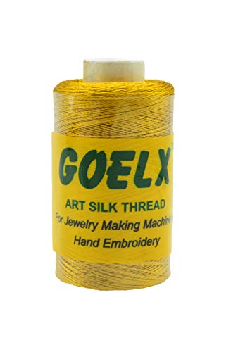 Goelx Silk Thread by Shade No for Jewelry, Tassel Making, Embroidery, Crafts, Shiny Soft Thread Spools - Golden - 140 - color: Golden - 140