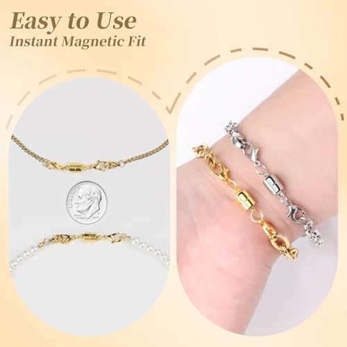 Magnetic Necklace Jewelry Clasps and Closures with Double Lobster Clasp, Silver Magnetic Jewelry Clasps for Necklaces, Bracelet Necklace Extenders for Women (6PCS) - color: 6Pcs Silver