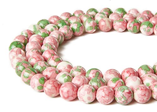 150pcs 8mm Green Red Rain Flower Beads Natural Gemstone Beads Round Loose Beads for Jewelry Making - color: Green Red Rain Flower, size: 8mm