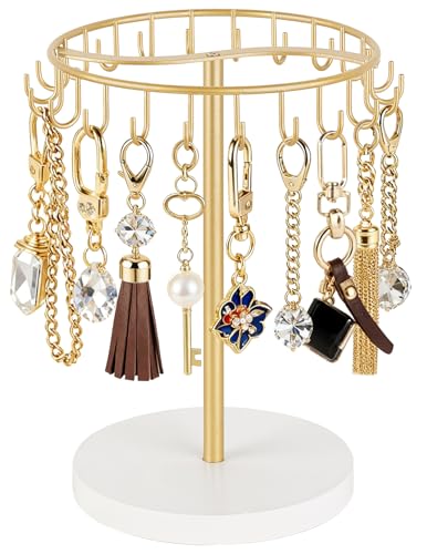 Dahey Keychain Display Stand for Vendor, Metal Bracelet Holder Organizer Hand Sanitizer Keychain Display with 22 Hooks Storage Keychains Bracelet for Study Desk Entryway Decor, Gold - color: Gold, size: 22hooks