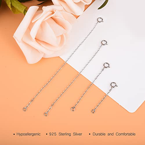 Necklace Extender, 4Pcs 925 Sterling Silver Necklace Extenders Chain Bracelet Anklet Extension for Women Multiple Necklaces Jewelry (1”, 2”, 3”, 4”) - color: Silvery