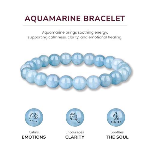 Crystal Vibe 8mm Beaded Bracelets For Women Men - Healing Crystal Bracelet - Adjustable Size - color: aquamarine
