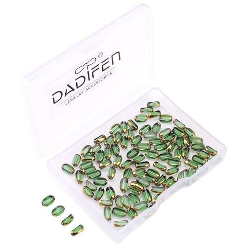 Glass Rice Beads Clear Green 4x6mm 50pcs Faceted Oval Golden Edge Crystal Loose Beads for DIY Craft Jewelry Making - color: Clear Green