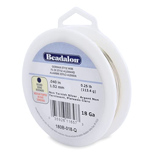 Beadalon German Style Wrapping Wire, Round, Silver Plated, 18 Gauge, 49 ft - color: Silver Plated, size: 18 Guage / 49 Ft
