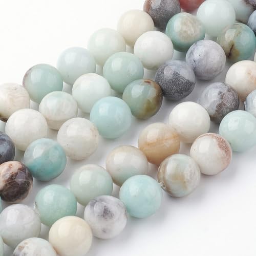 38Pcs Natural Flower Amazonite Beads 10mm Round Gemstone Beads Smooth Stone Loose Bead for DIY Bracelets Necklace Earrings Jewelry Making - color: Natural Flower Amazonite, size: 10mm