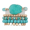 RIAH FASHION Bohemian Acrylic Druzy Multi-Layer Bead Statement Bracelet - Versatile Faux Stone Pendant Stretch Strand Stackable Cuff Bangle Set Sparkly Crystal - color: Acrylic Druzy & Natural Stone Bead Aqua Turquoise