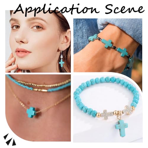 SUNNYCLUE 1 Box 100Pcs Cross Beads Bulk Blue Synthetic Turquoise Stone Cross Bead Charms Mini Small Pocket Crosses Tiny Easter Holiday Crucifix Beads for Jewelry Making Beading Kits Craft Supplies - color: 100pcs 10/16mm Turquoise Blue Cross Beads
