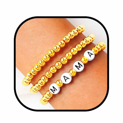JEWEKY Easter Heishi Bracelets Gold Beaded Polymer Clay Bunny Pendant Bracelet Jewelry Accessories - color: B-Mother's Day