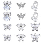SUNNYCLUE 1 Box 12Pcs 6 Styles Silver Butterfly Charm Cubic Zirconia Micro Pave Brass Bowknot Mini Insect Pendants Glass Crystal CZ Stone Beads for Jewelry Making Charms DIY Bracelets Supplies - color: 1 Box 12Pcs Silver Tone Butterfly Charms