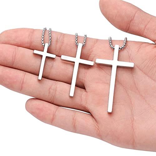 IEFSHINY Gifts for Men Boys - Stainless Steel Cross Pendant Chain Necklaces for Men, Mens 16-30 Inches Chain Gold Silver Black Cross Necklace Boys Jewelry Gifts - size: 30, style: Silver-cross pedant 0.7"*1.18"