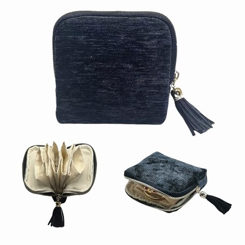 Small Travel Jewelry Case - Jewelry Travel Organizer Bag with Tassel Zipper for Bracelets, Necklaces, Bangles, Jewelry Organizer Storage Bag Gift for Women Girls - LJB001-Dark Blue - color: Dark Blue