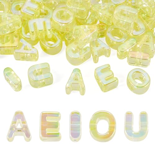 FASHEWELRY 50Pcs Big Crystal Letter Beads 20mm Colorful Acrylic Vowel Beads 3D Transparent Slider Alphabet Bead for DIY Keychains Bracelet Paracord Jewelry Making (Light Yellow) - color: Light Yellow