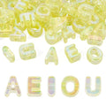 FASHEWELRY 50Pcs UV Plating Rainbow Iridescent Acrylic Letter Beads with Large Hole Big Letter Blocks Charms 3D Letters Chunky Vowel Alphabet Beads for Key Chains Necklace DIY Arts Craft (Yellow) - color: Light Yellow, size: Vowels