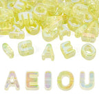 FASHEWELRY 50Pcs UV Plating Rainbow Iridescent Acrylic Letter Beads with Large Hole Big Letter Blocks Charms 3D Letters Chunky Vowel Alphabet Beads for Key Chains Necklace DIY Arts Craft (Yellow) - color: Light Yellow, size: Vowels