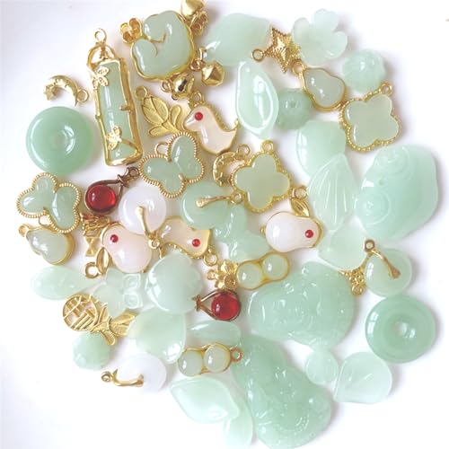 50Pcs Inlaid Alloy Imitation Jade Beads Accessories for DIY Jewelry Crafts Making,Assorted Shaped Spacer Charms Beads with Hole for DIY Necklace Bracelet Earrings Crafts Jewelry Making Kits