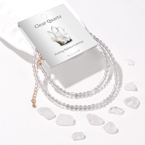 Crystal Choker Necklaces for Women,4mm Handmade Natural Stone Choker Beaded Necklace Healing Crystal Necklace Gemstone Bead Necklaces for Women - color: Clear Quartz