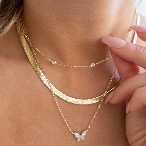Mothers Day Gifts - Dainty Silver Gold Necklaces for Women Cute Station Choker Simulated Diamond Necklace Simple Layering CZ Necklace Trendy Jewelry Gifts - color: Silver, style: 5pcs Round CZ-Cable Chain