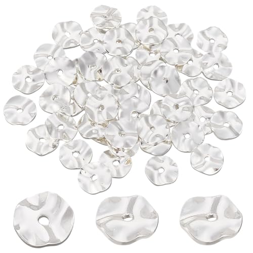 PH PandaHall 50pcs 8mm Flat Round Spacer Beads, Silver Brass Wavy Disc Beads Jewelry Findings Loose Beads for DIY Bracelets Necklaces Earrings Jewelry Making Craft Making - color: Silver