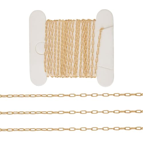 Elecrelive 3.28 Ft 14K Gold Filled Paperclip Chains Brass Permanent Jewelry Chains 2.5mm Oval Link Cable Chains with 1 Square Velvet Bag for Women's Trendy Layering Necklace Bracelet Making - color: Golden