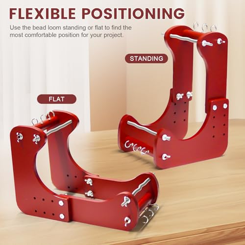Adjustable Standing Bead Loom, Wood Beading Loom Kit with 4 Length Options, Ergonomic Angled Design, Work Area 7.5" to 10.5", Full Size 7" x 14" x 10", Includes Threader & Brush, for Jewelry & Crafts