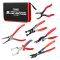 Toolwiz 6 pcs Fuel Line Pliers Set, Hose Clamp Plier, Panel Removal Tool, Hose Removal Plier, 30 Degree Push Pin Pliers, 2 pc 9" Electrical Disconnect Tool for Automotive Repair with Storage Bag - style: 6 Pack