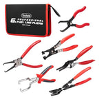 Toolwiz 6 pcs Fuel Line Pliers Set, Hose Clamp Plier, Panel Removal Tool, Hose Removal Plier, 30 Degree Push Pin Pliers, 2 pc 9" Electrical Disconnect Tool for Automotive Repair with Storage Bag - style: 6 Pack