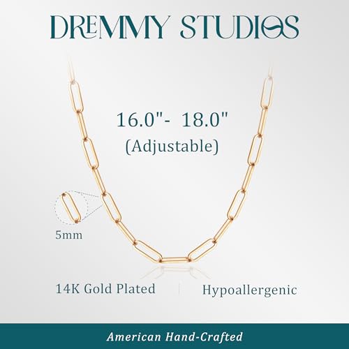 Dremmy Studios Dainty Gold Choker Necklace for Women 14K Gold Plated Coin Disc Figaro Layered Beaded Flat Mariner Sideways Cross Wishbone Link Clavicle Necklaces - style: 5.0mm Paperclip Chain